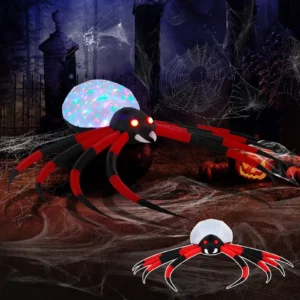 12FT Halloween Inflatables Crawling Spider Outdoor Decorations with Rotating LED