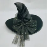 Black Velvet Witch Hat with Sparkling Rhinestone Band Halloween Costume Accessory Classic Wizard Hat